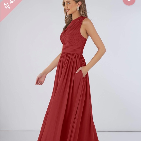 Azazie Bridesmaids dress, never worn. Color: Rust size: A22 unaltered - Picture 5 of 7